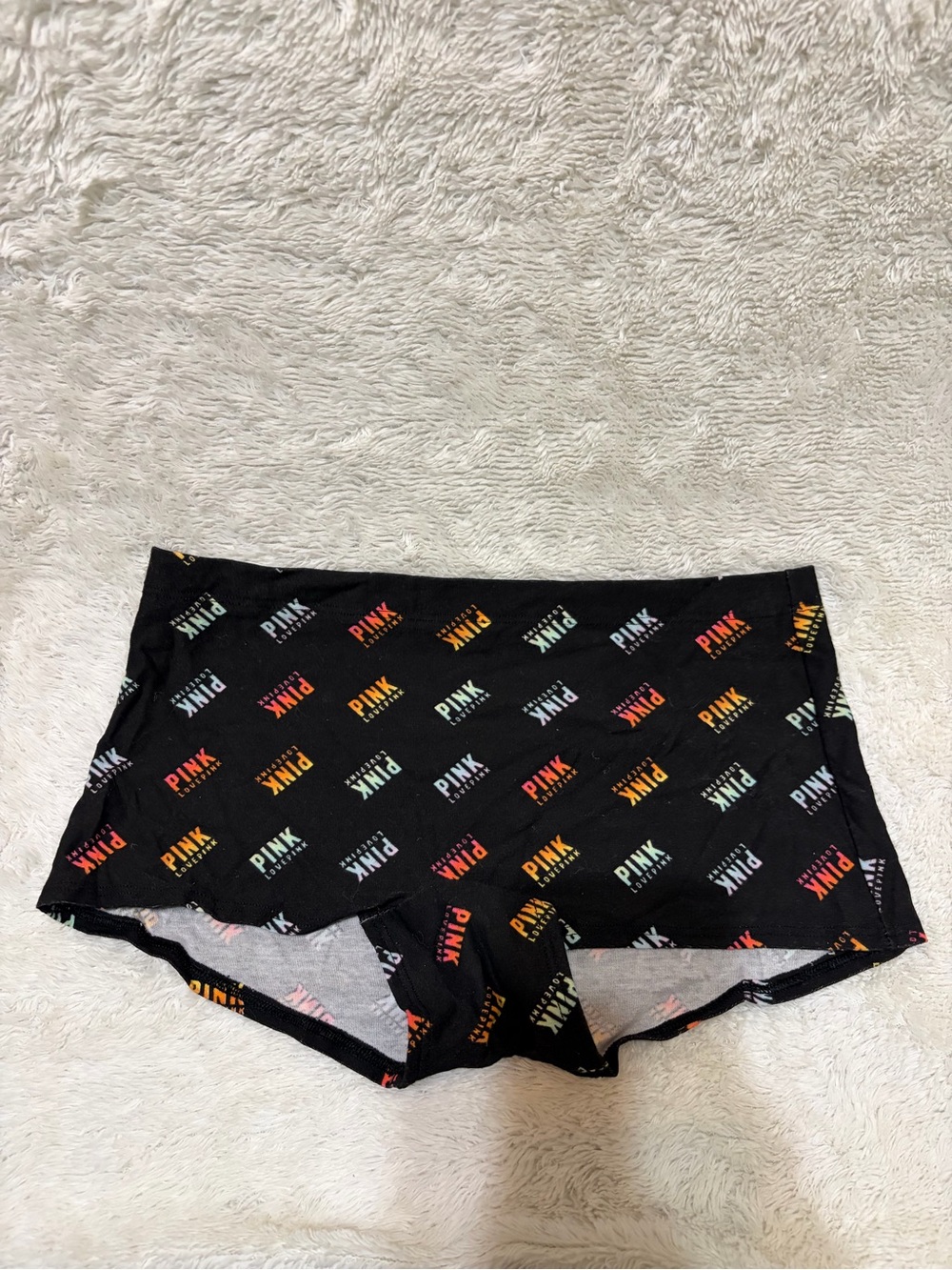 PINK Victoria's Secret Black Boyshorts with Multicolor Logo
